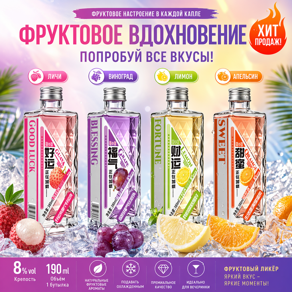 Плодовое рисовое вино «Удача» Тай Бэн Тай с ромбовидным рельефом（8% об.,  190 мл）