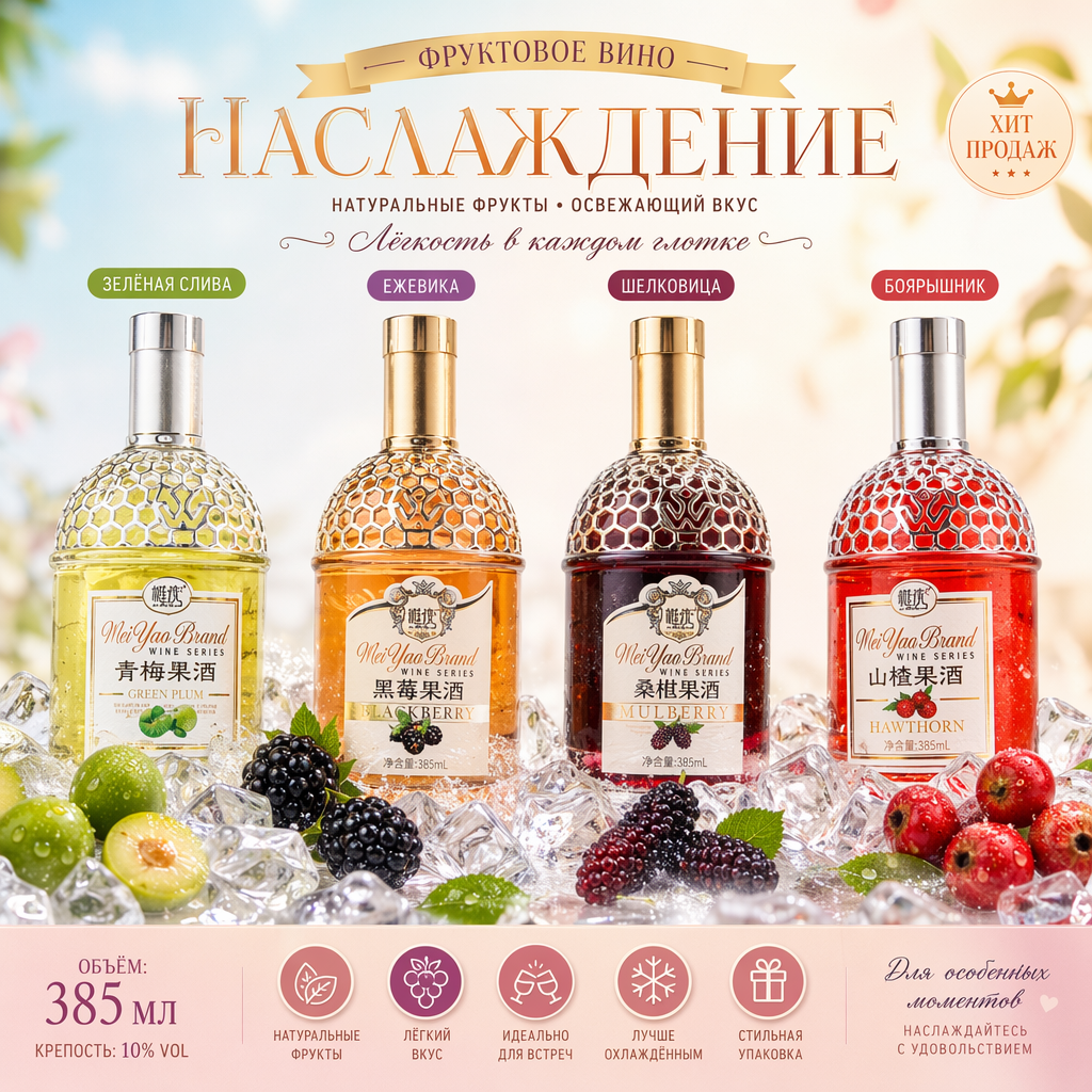 Фруктовое вино «Вэйю» крепостью 10%, 4 вкуса