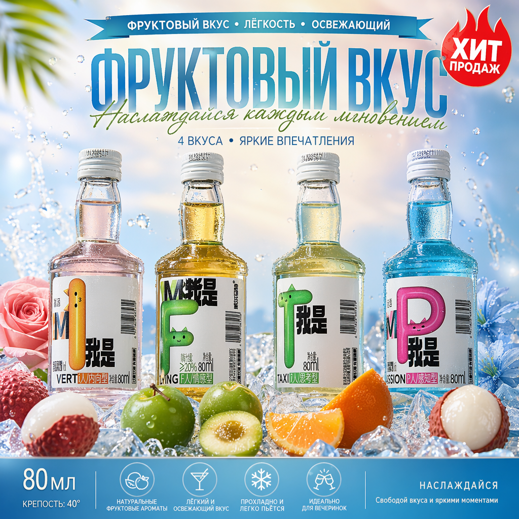 （Цена за 1 бутылку）Ликер «Инвард Сиркл» (Вилмат), крепость 40%, четыре вкуса, объем мини-бутылки 80 мл
