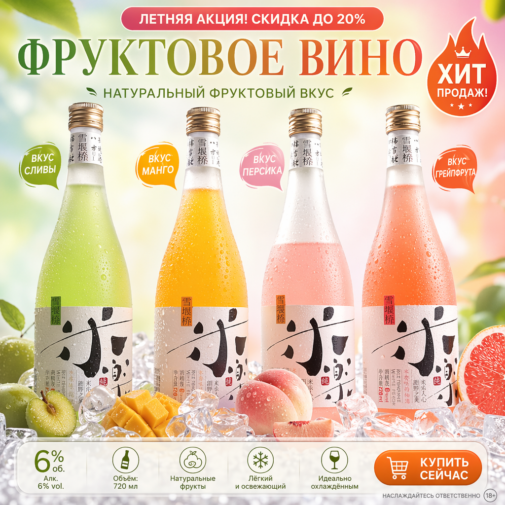 Рисовое фруктовое вино «Сюэ Янь Цзяо»（ 6% об.,  720 мл）
