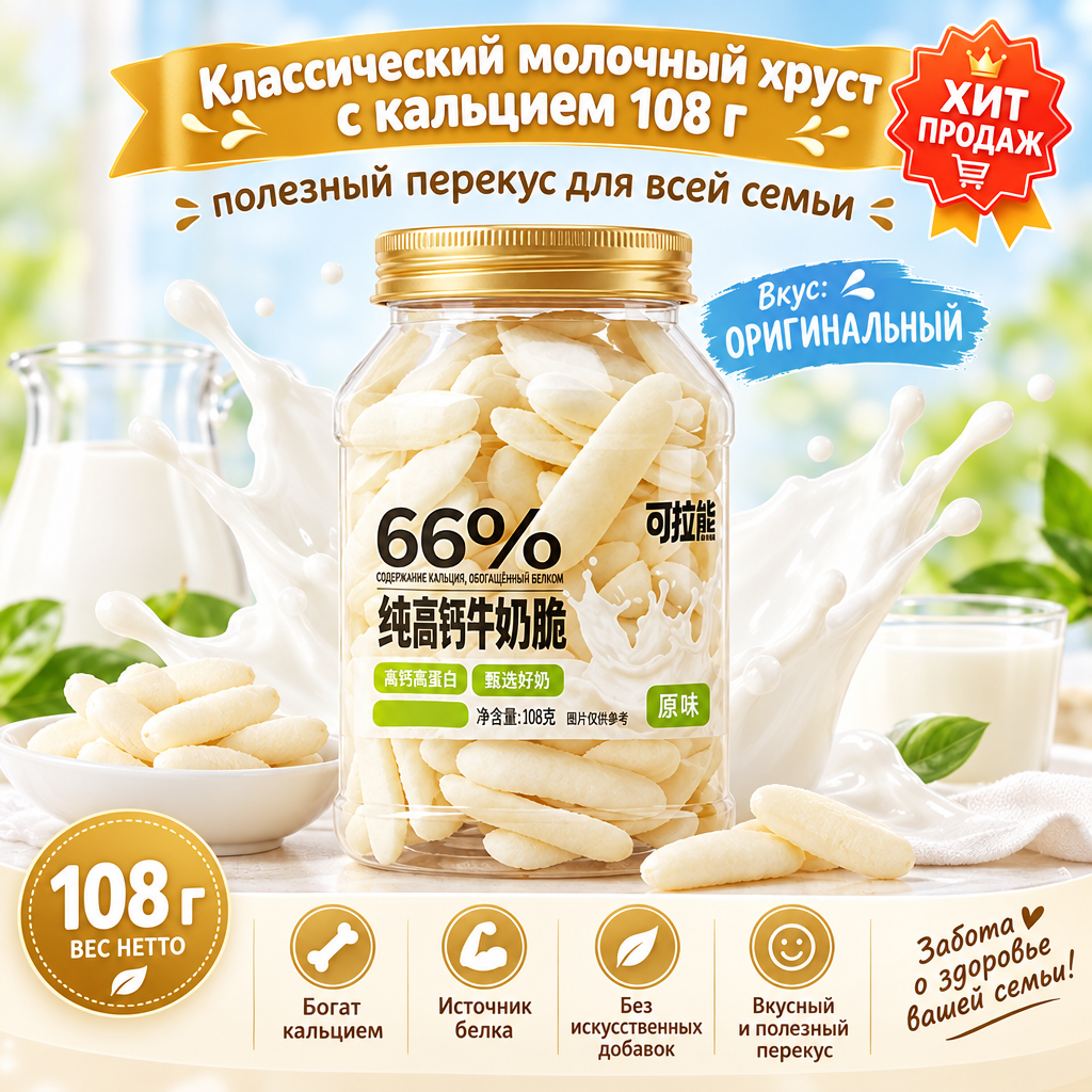 Классический молочный хруст с кальцием 108 г, полезный перекус для всей семьи