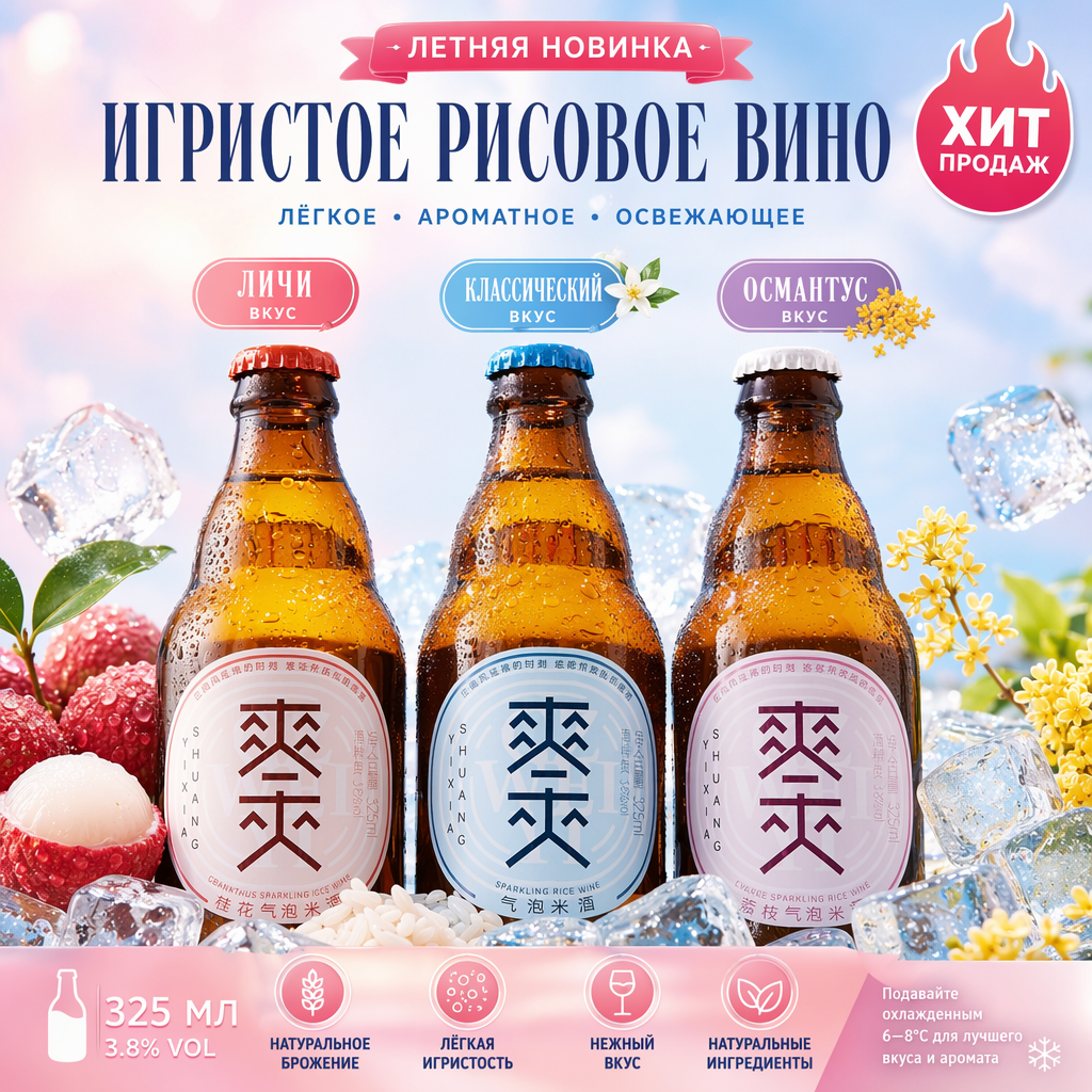 «Шуаньицзя» – игристое рисовое вино (3.8%, 325 мл)