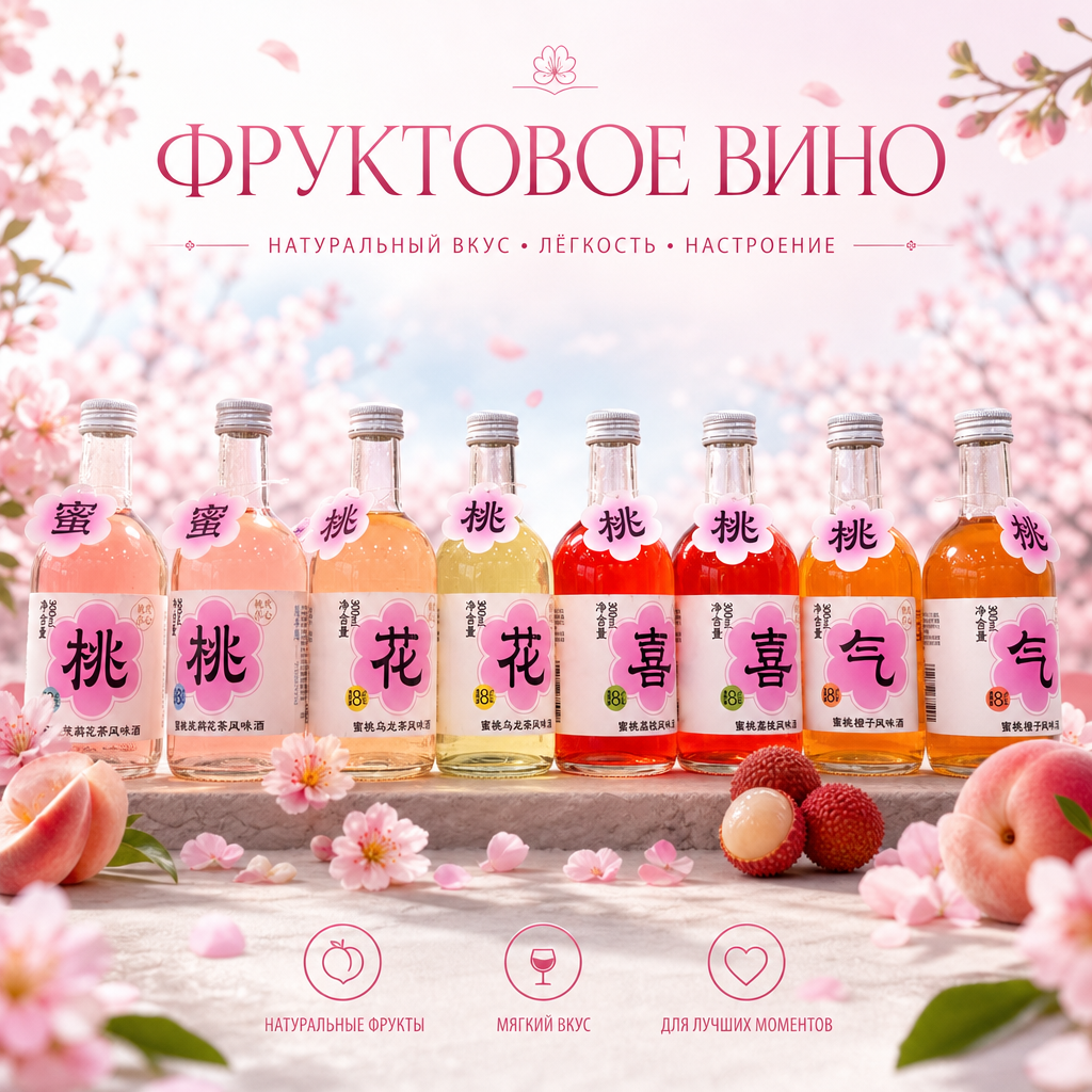 Тао Хуа Си Ци — фруктовое вино со вкусом персика (8% vol, 300 мл)